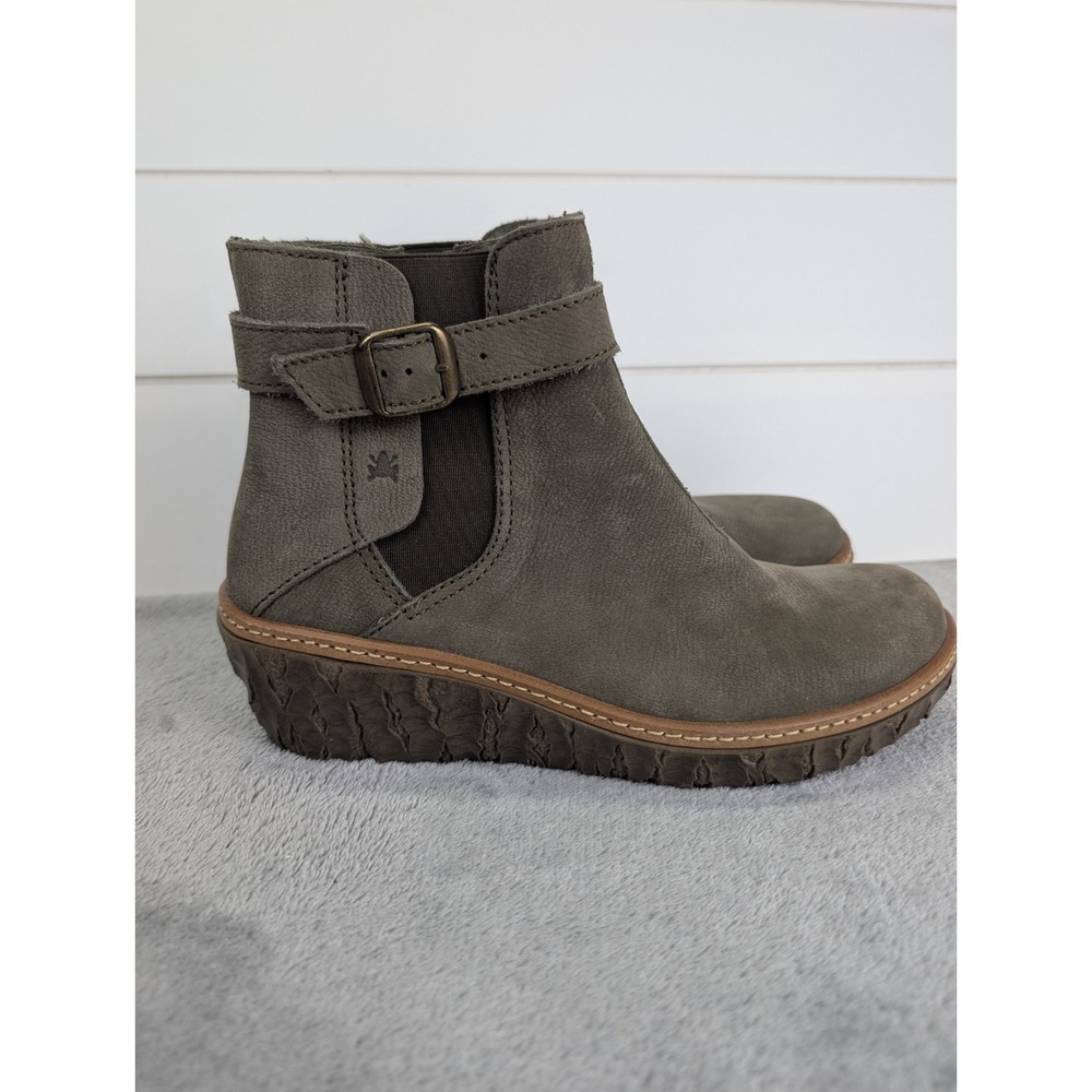 El Naturalista Wedge Ankle Boot Size 6.5 Suede Leather Forest Goblin Lagenlook